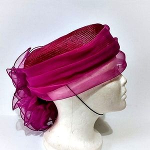 VTG Sonni of San Francisco Burgundy with Sheer Ruffles Church Hat (OS)